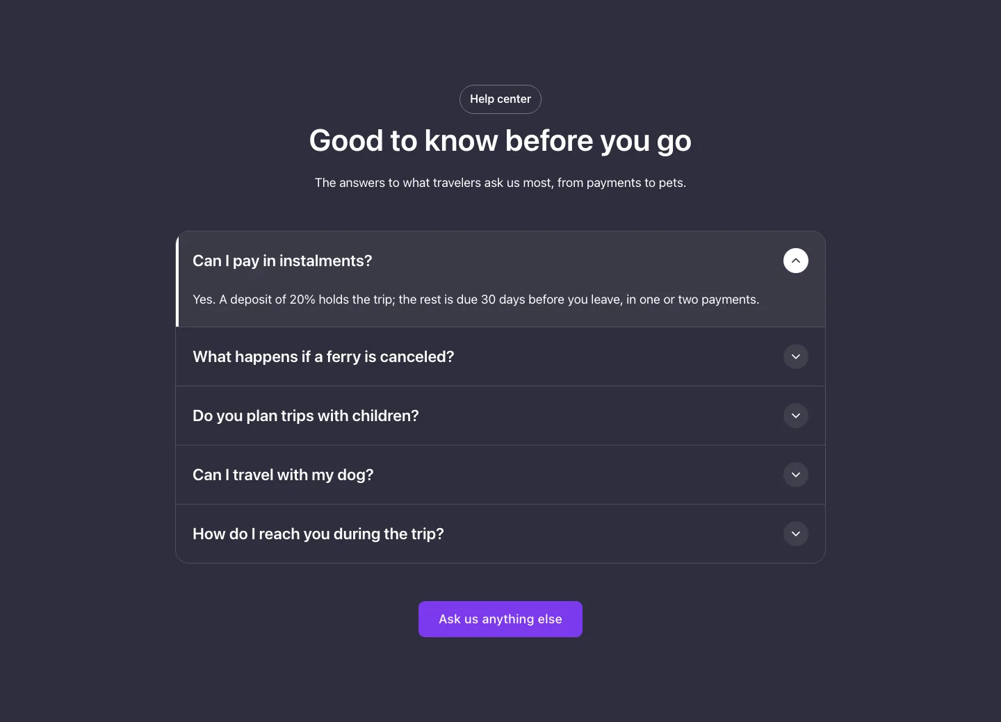 FAQ · Box, with the site in dark mode