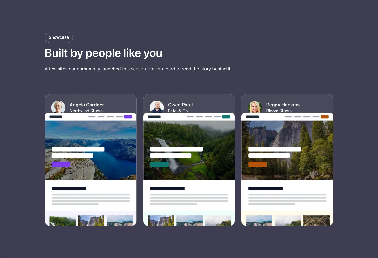 Cards · Projects, with the site in dark mode