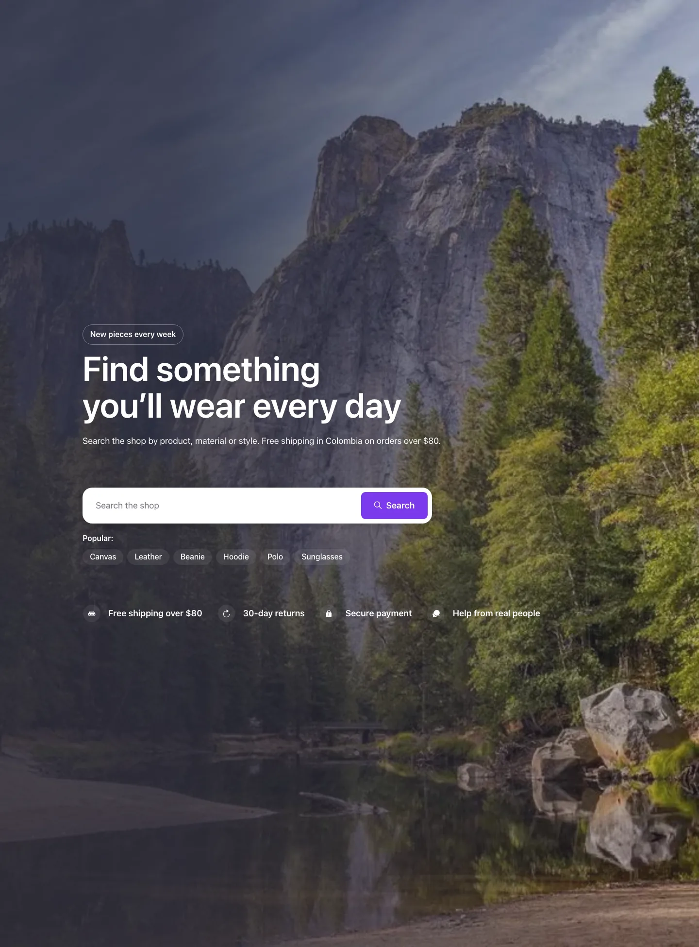 Hero · Search, with the site in dark mode