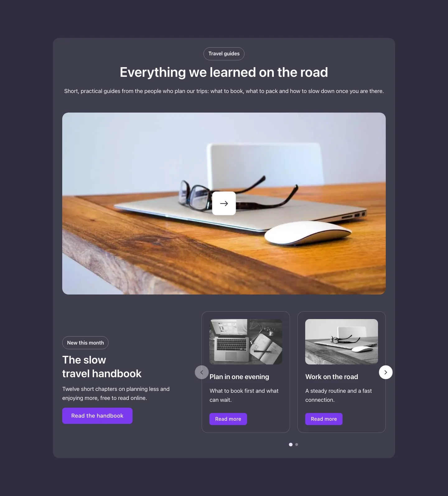 Text media · Feature, with the site in dark mode