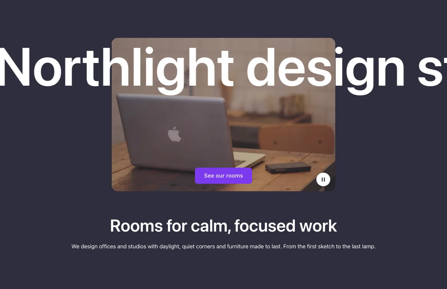 Hero · Text layer, with the site in dark mode