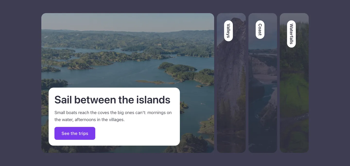 Hero · Accordion (cards), with the site in dark mode