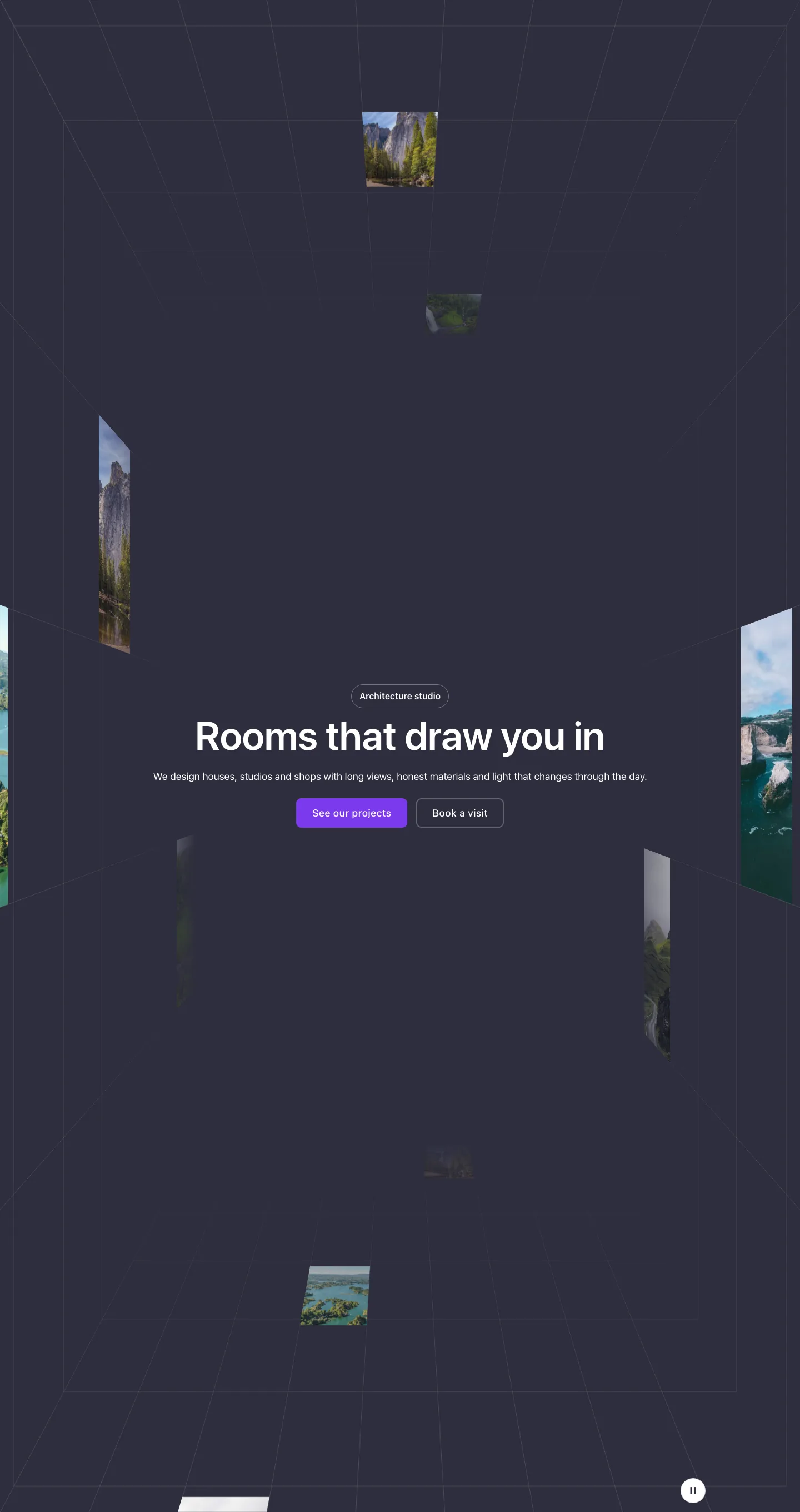 Hero · Room, with the site in dark mode