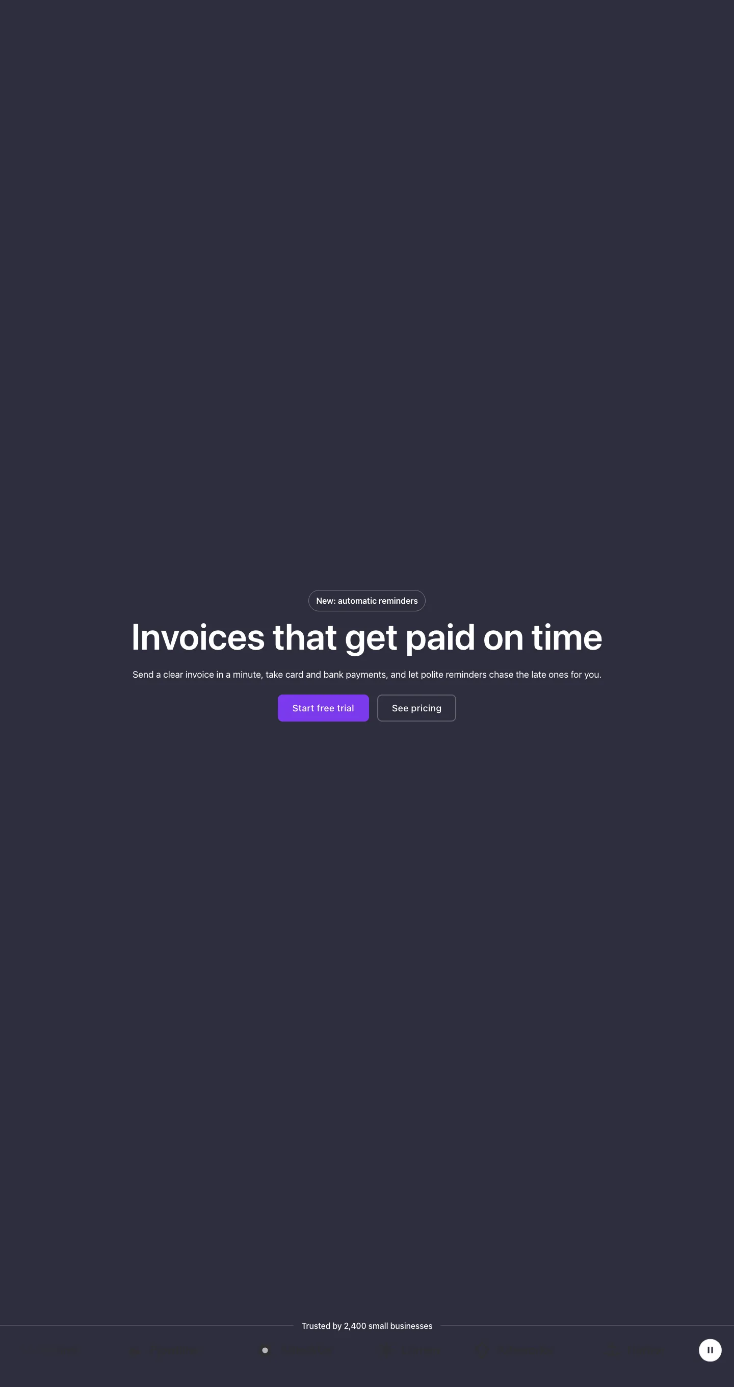 Hero · Logos band, with the site in dark mode