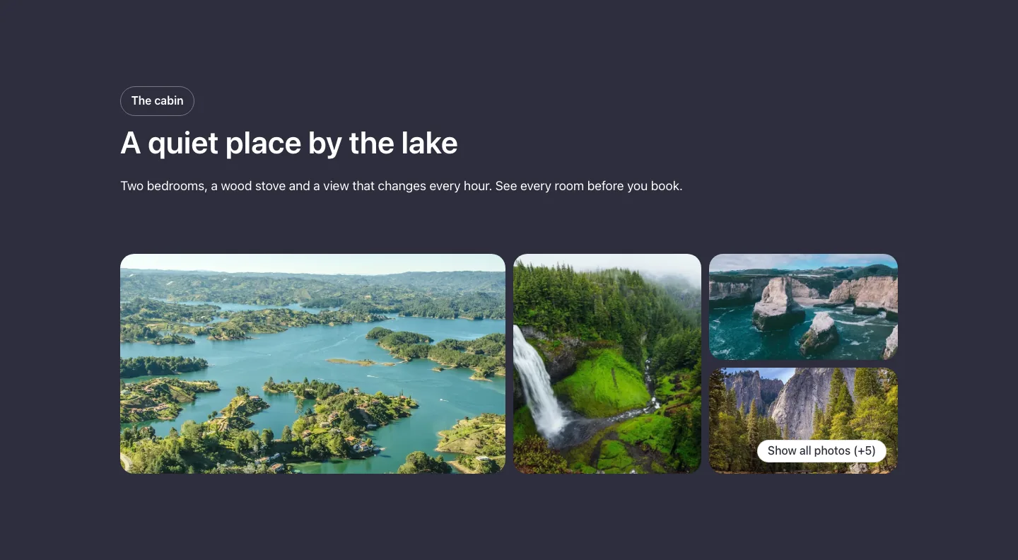 Gallery · Show all photos tall, with the site in dark mode