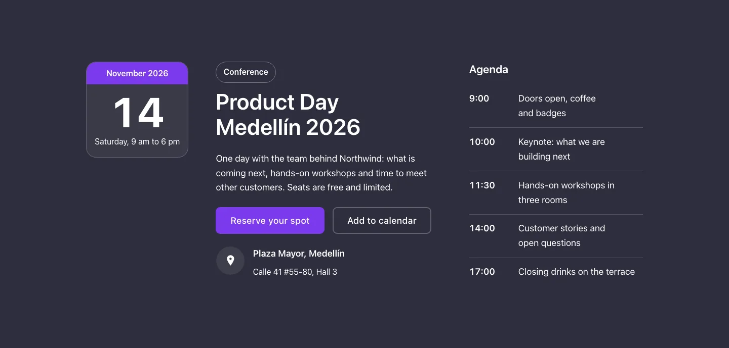 CTA · Event, with the site in dark mode