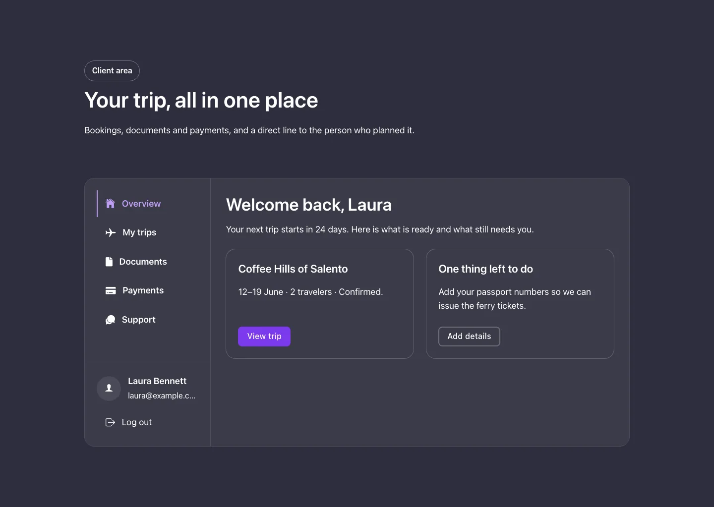Tabs · Sidebar, with the site in dark mode