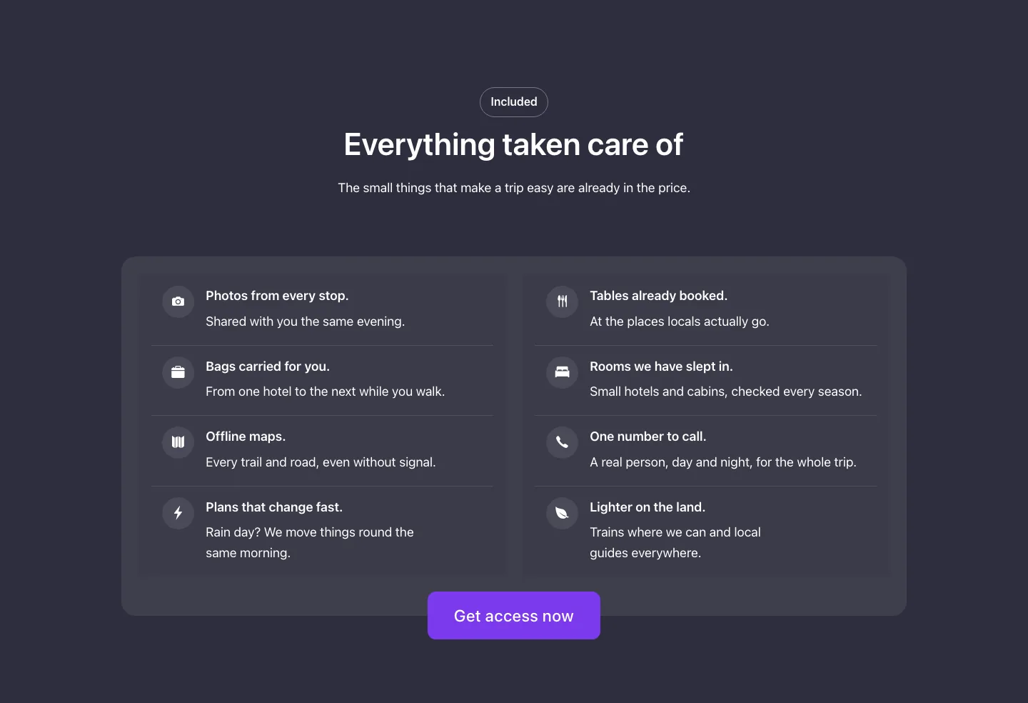 Text media · Icon list, with the site in dark mode