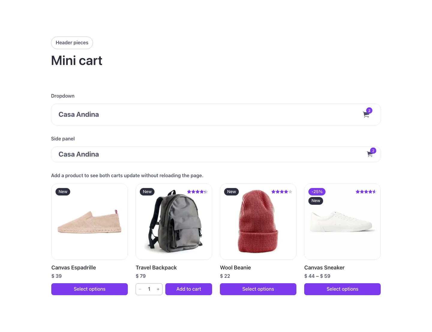 Woo · Mini cart, desktop at 1440px wide