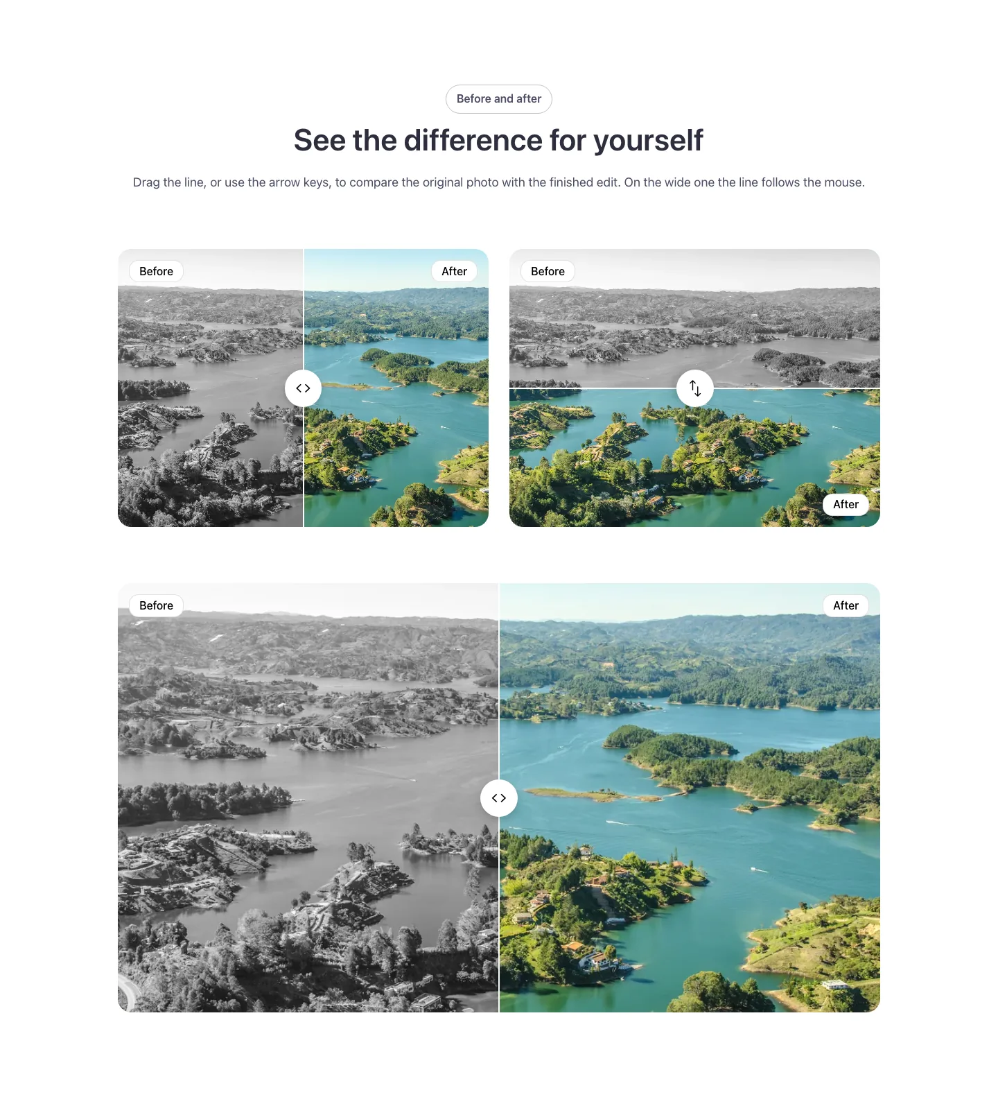 Gallery · Before and after, desktop at 1440px wide