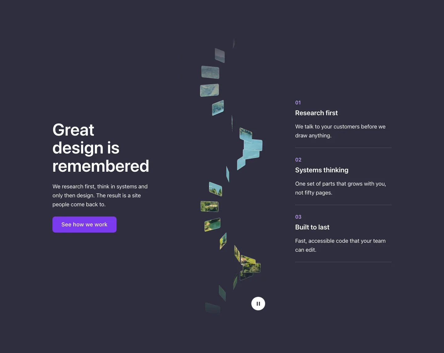 Hero · Sphere (helix), desktop at 1440px wide