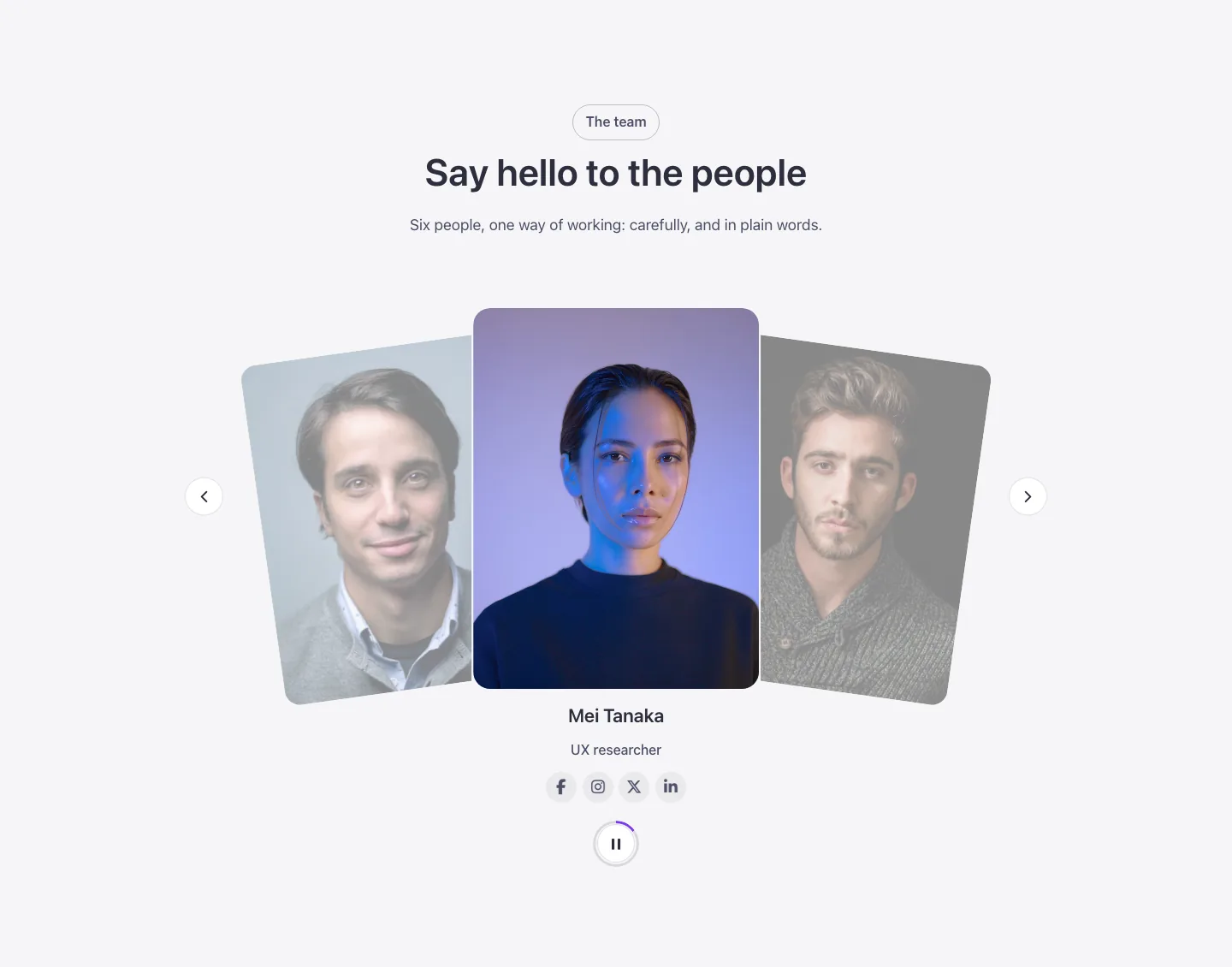 Team · Fan slider, desktop at 1440px wide