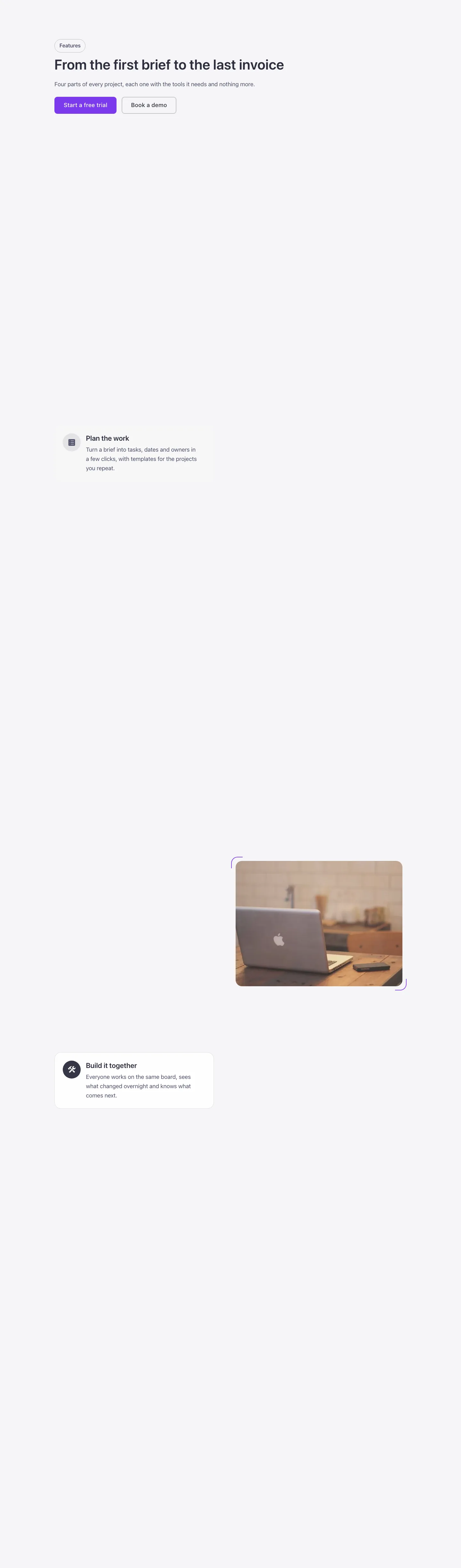 Features · Sticky list, desktop at 1440px wide