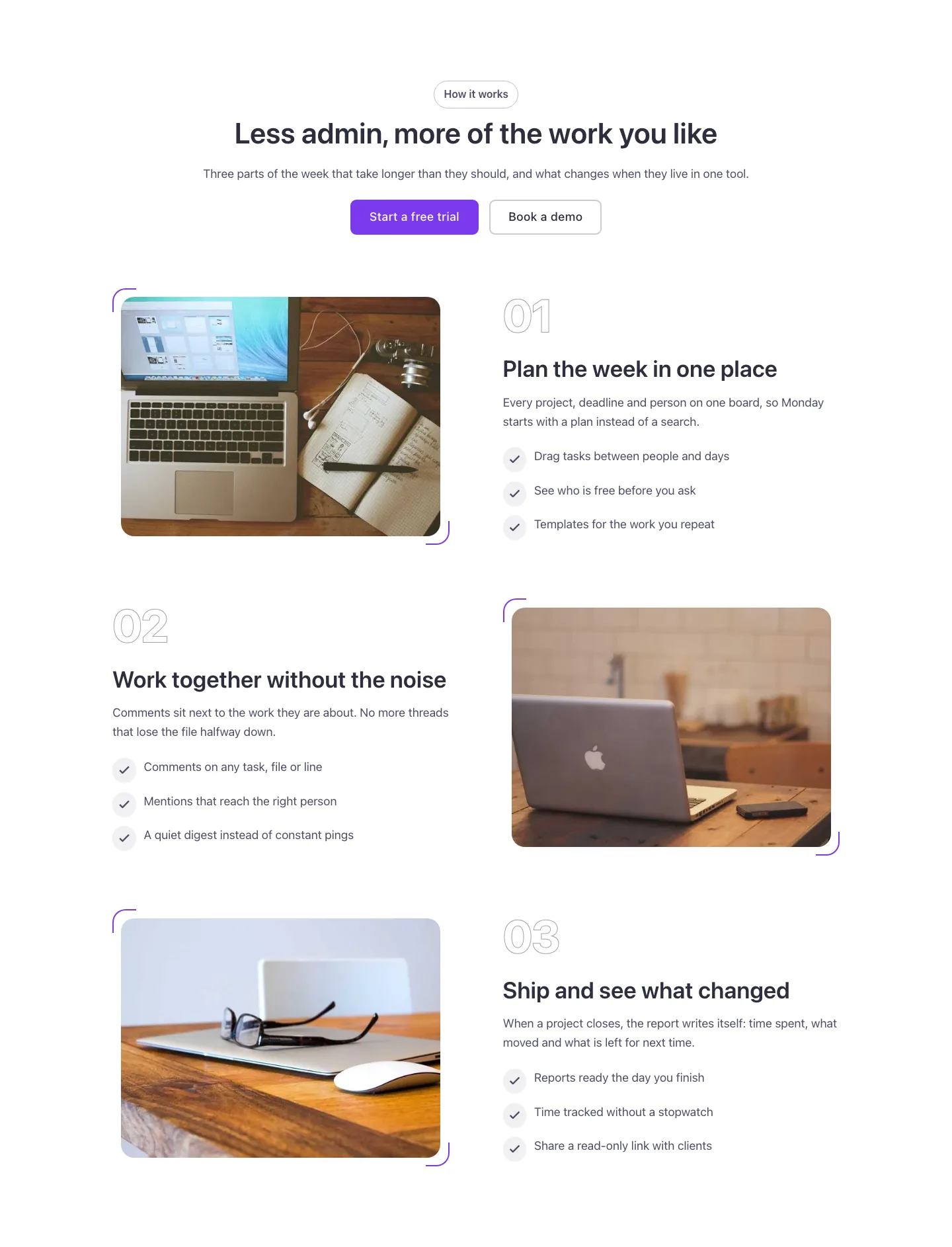 Features · Alternating rows, desktop at 1440px wide