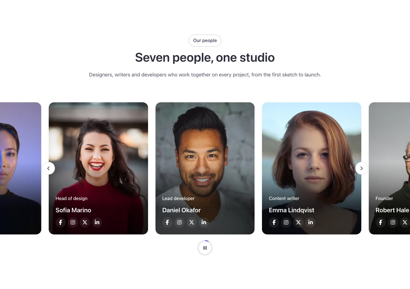 Team · Carousel, desktop at 1440px wide