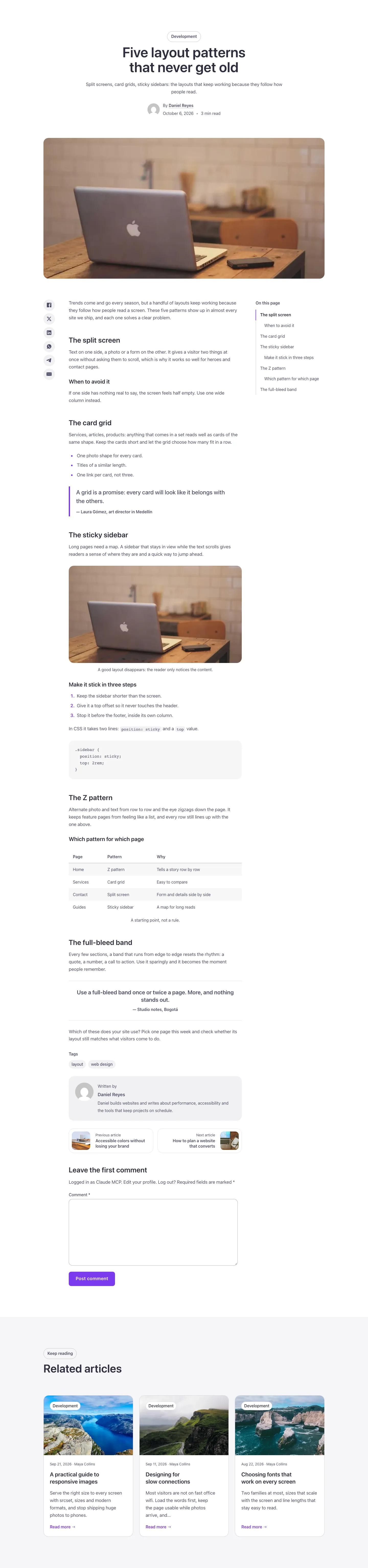 Blog · Single post, desktop at 1440px wide