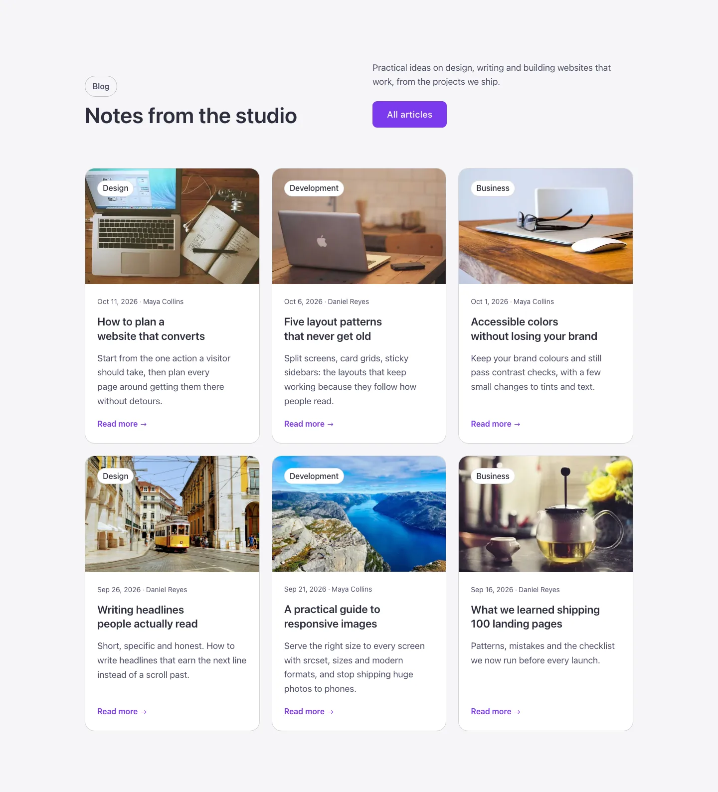 Blog · Post grid, desktop at 1440px wide