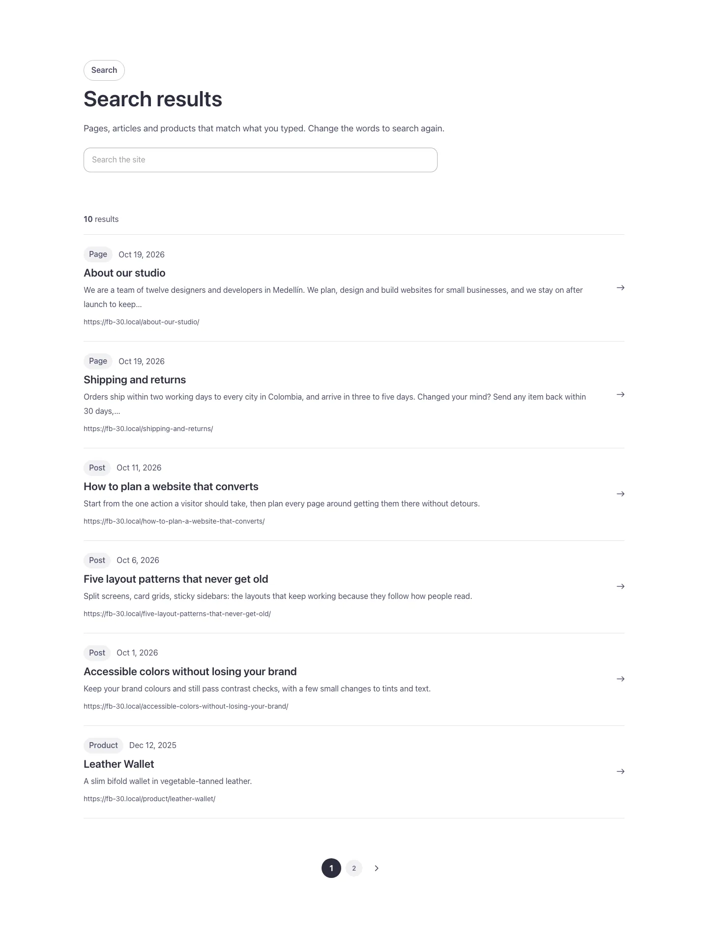 Blog · Search results, desktop at 1440px wide