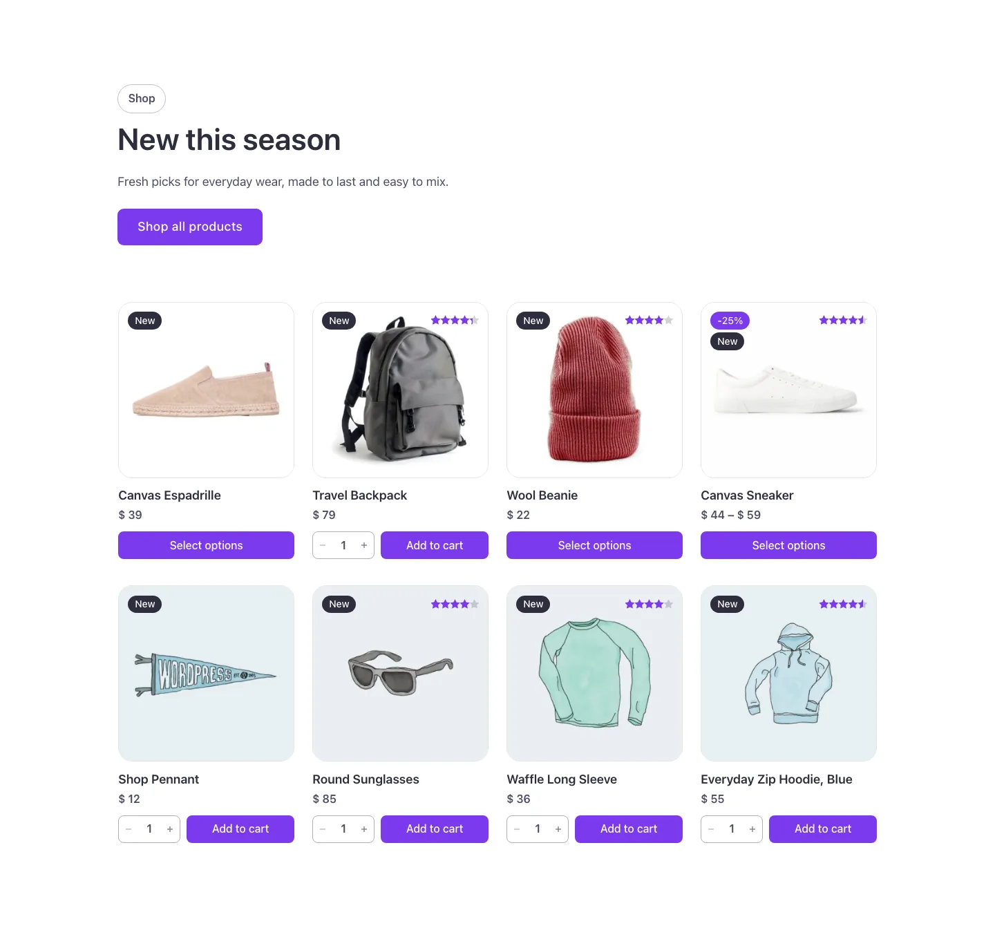 Woo · Product grid, desktop at 1440px wide