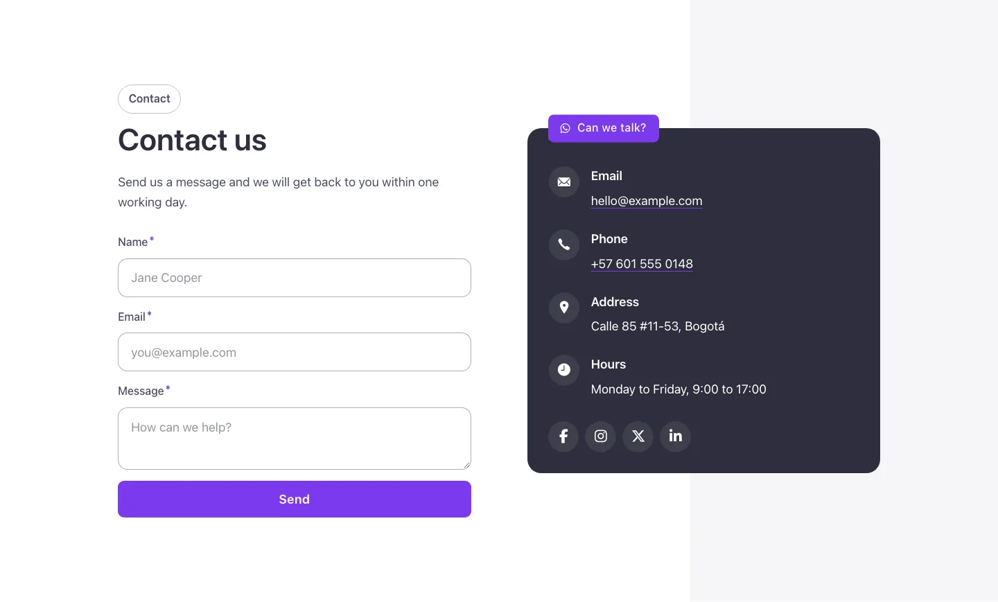 Contact · Card, desktop at 1440px wide