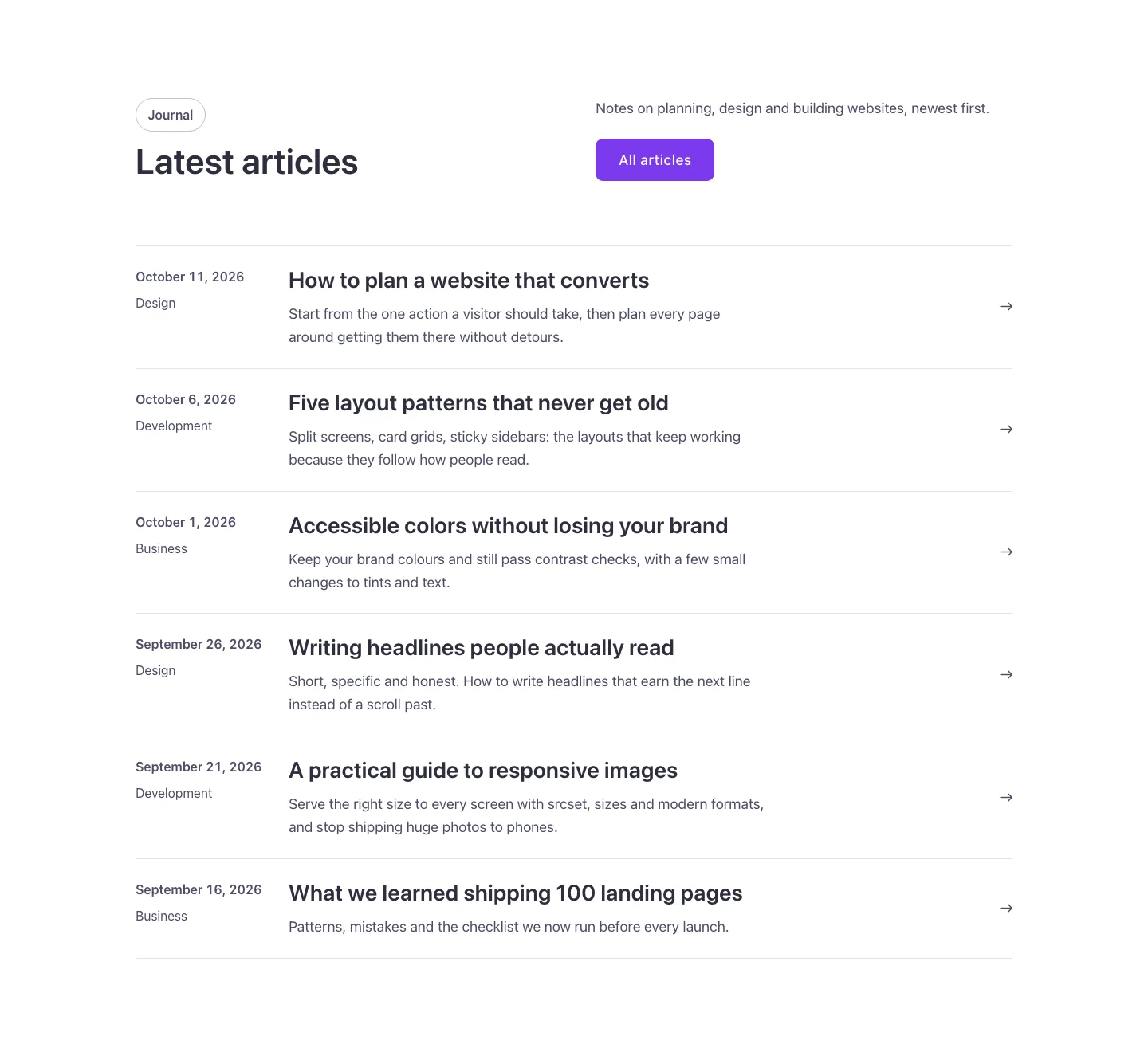 Blog · Post list, desktop at 1440px wide