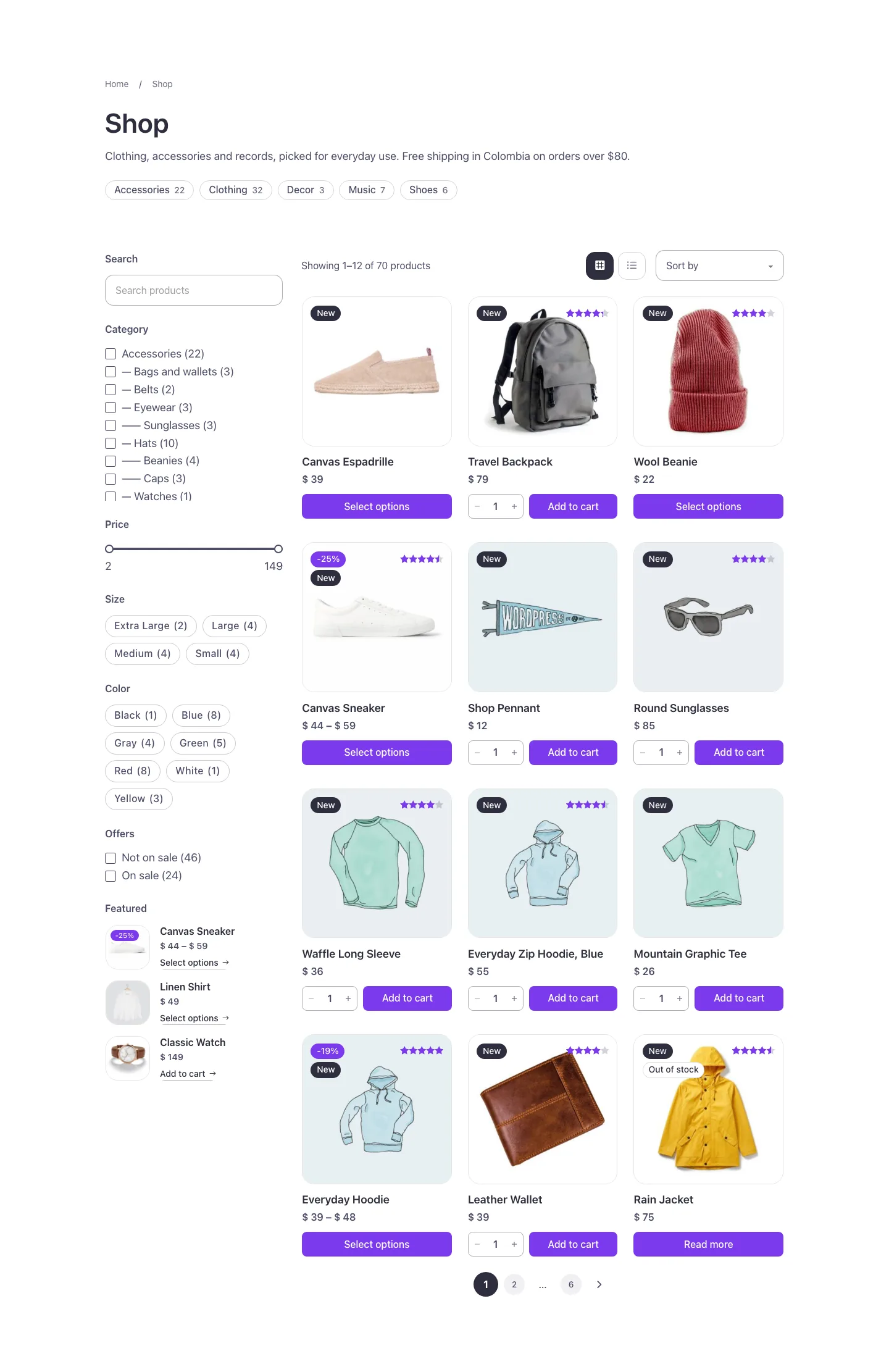 Woo · Shop with filters, desktop at 1440px wide