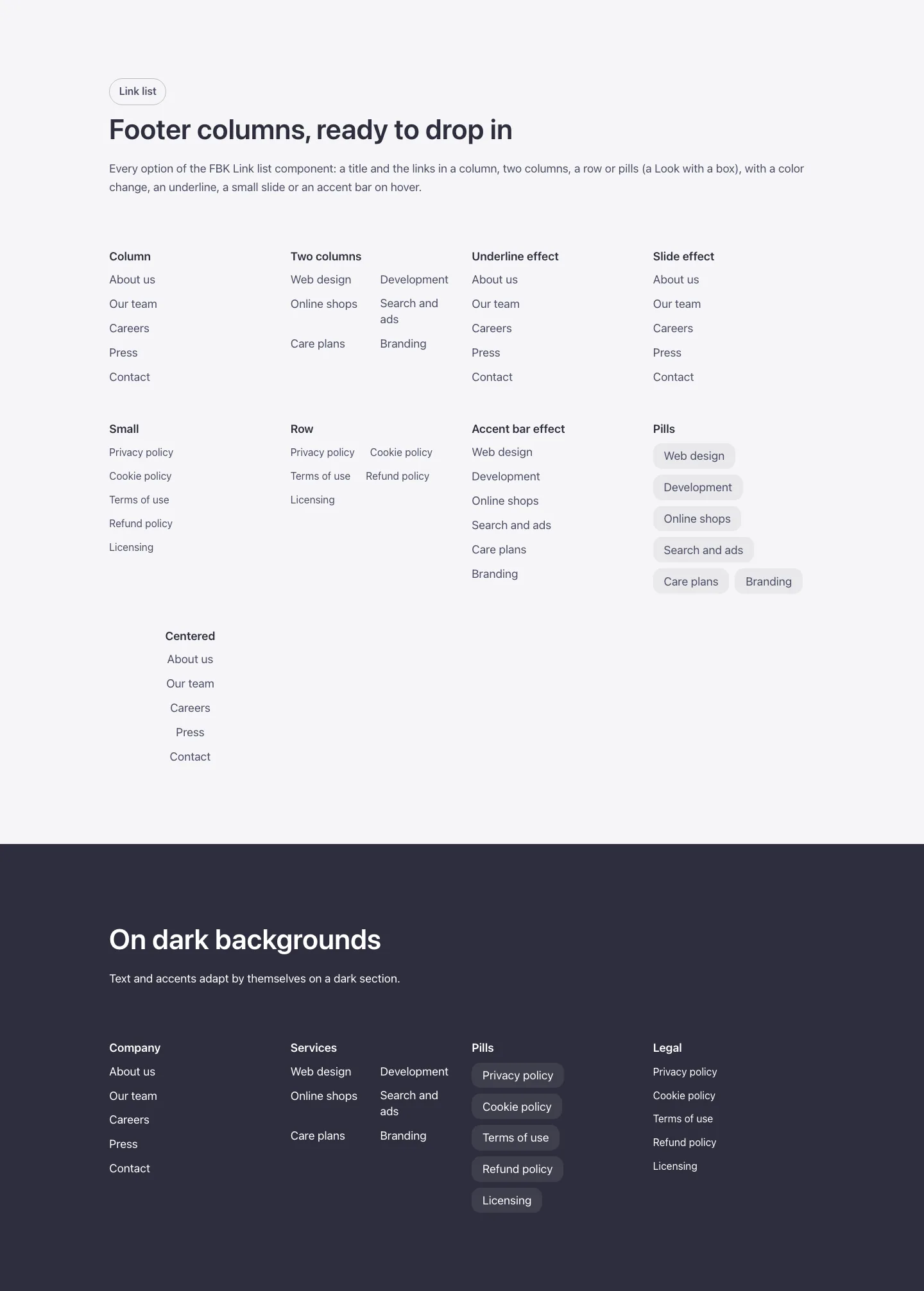 Elements · Link list, desktop at 1440px wide