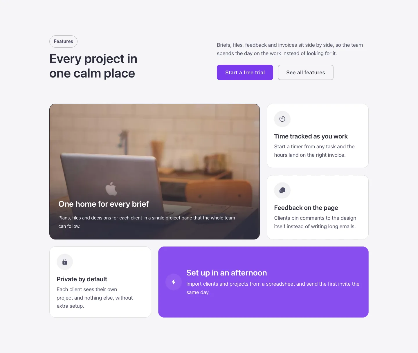 Features · Bento grid, desktop at 1440px wide