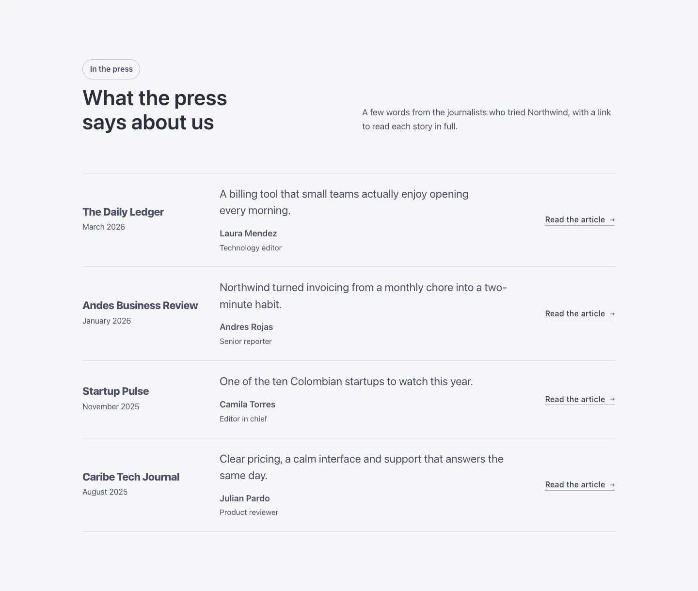 Logos · Press mentions, desktop at 1440px wide