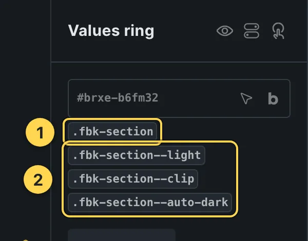 The classes this element carries, in the Bricks panel.