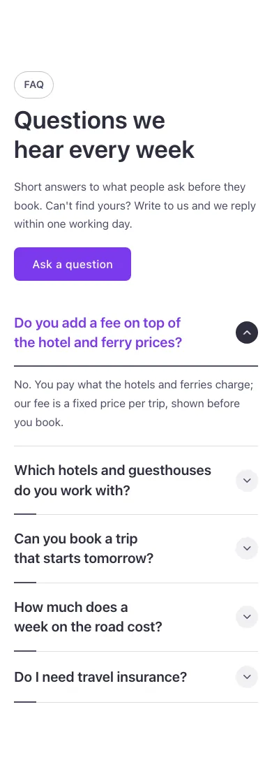 FAQ · Lines, on a phone at 390px wide