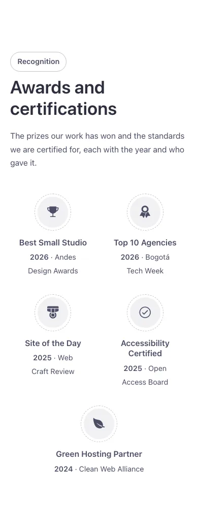 Logos · Awards and badges, on a phone at 390px wide