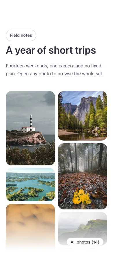 Gallery · Masonry, on a phone at 390px wide