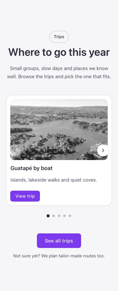 Text media · Card slider, on a phone at 390px wide