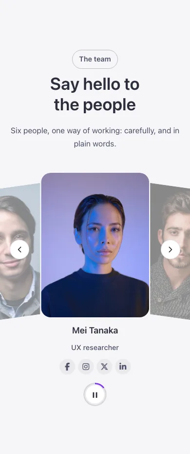 Team · Fan slider, on a phone at 390px wide