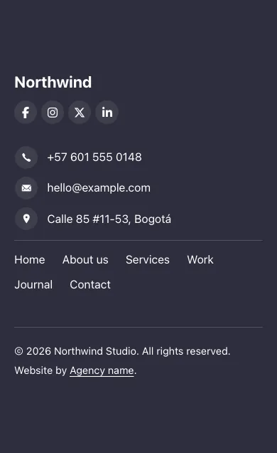 Footer · Inline, on a phone at 390px wide