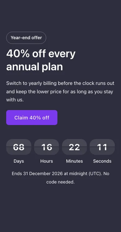 CTA · Countdown, on a phone at 390px wide