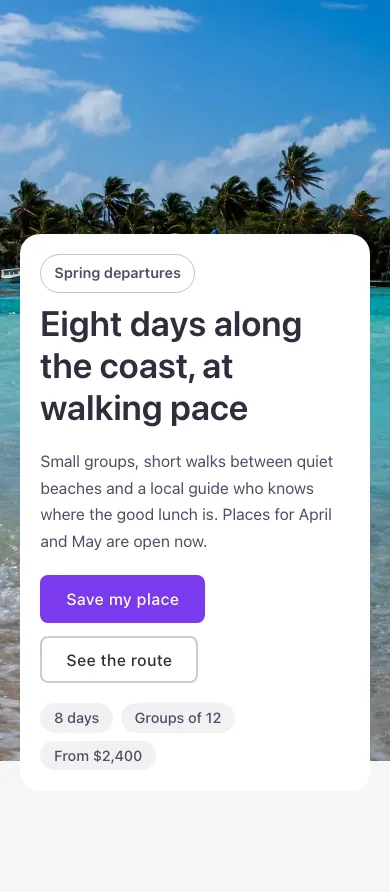 CTA · Floating card, on a phone at 390px wide