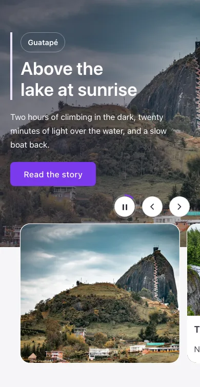 Elements · Card navigation slider (text right), on a phone at 390px wide