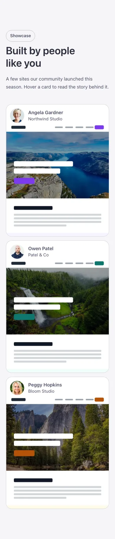 Cards · Projects, on a phone at 390px wide