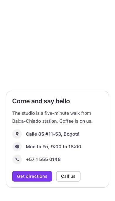 Contact · Map, on a phone at 390px wide