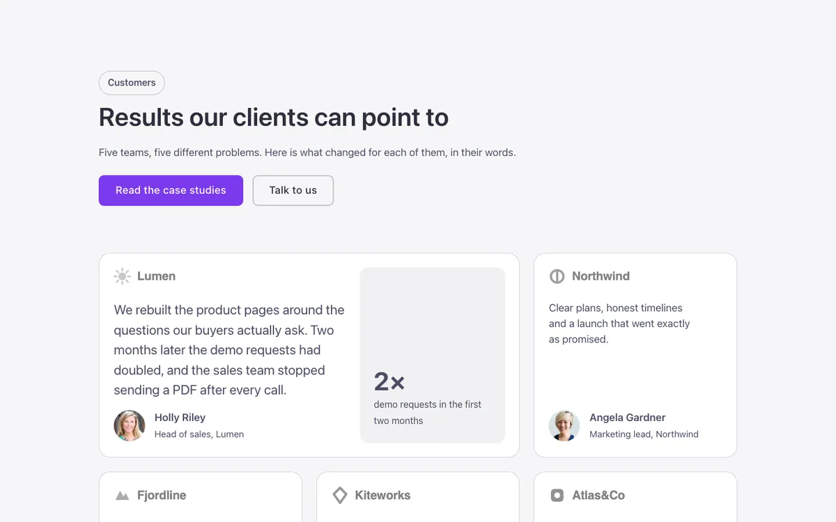 Testimonials · Client logos
