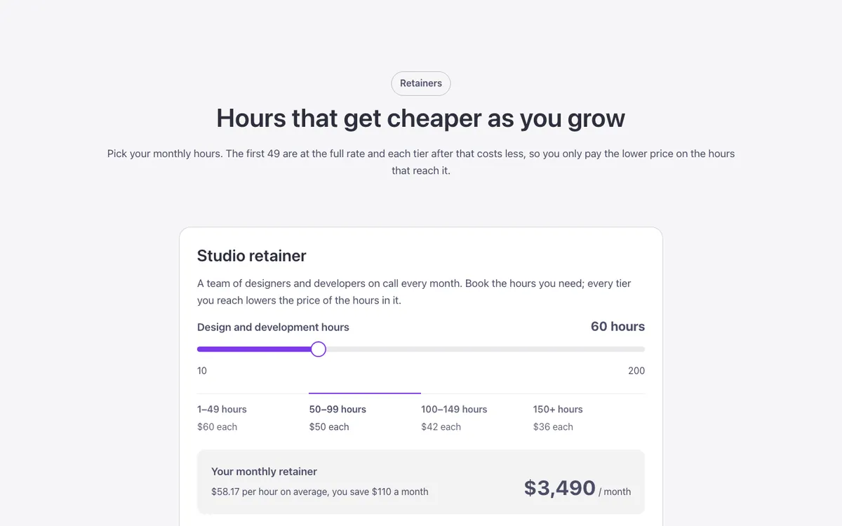 Pricing · Hours calculator