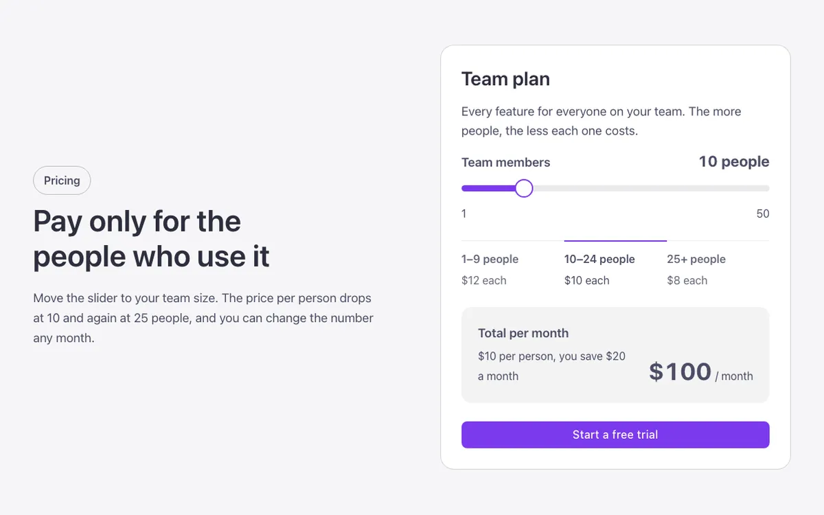 Pricing · Team calculator