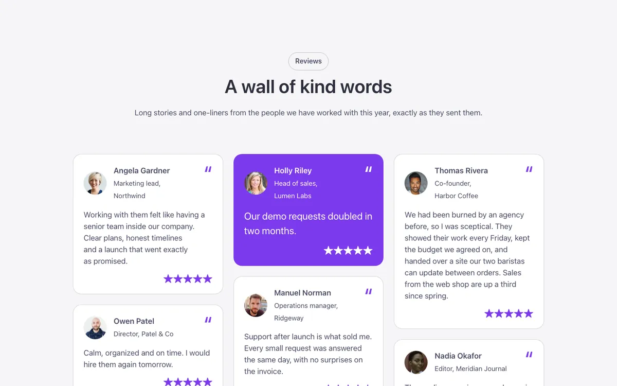 Testimonials · Masonry wall