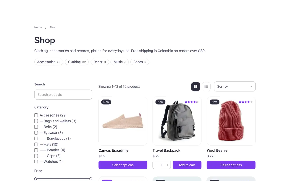 Woo · Shop with filters