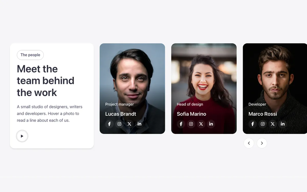 Team · Carousel with panel