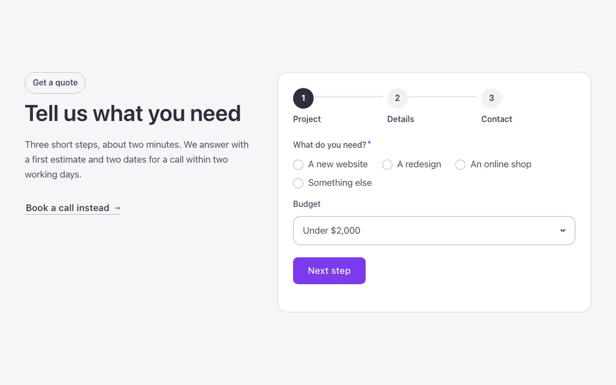 Contact · Form in steps