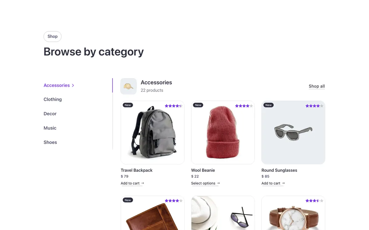 Woo · Products by category, side tabs
