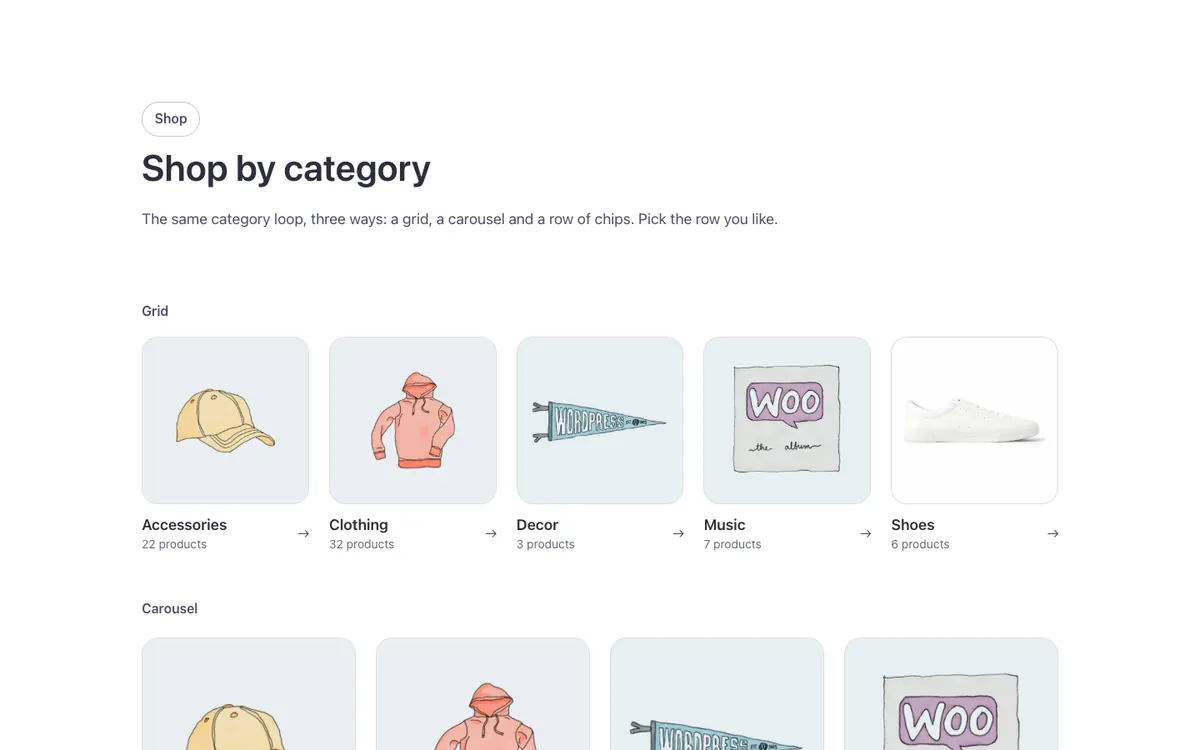 Woo · Product categories